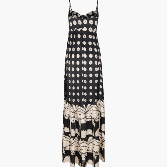 NEW JUAN DE DIOS Julieta Silk Maxi Dress Black/Cream With Palm Print Size 0 - Picture 3 of 4